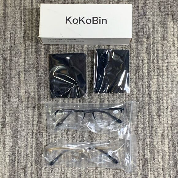 Brand New Pair of 2 Kokobin Half Frame +1.50 Reading Glasses Gold And Black - Picture 1 of 5